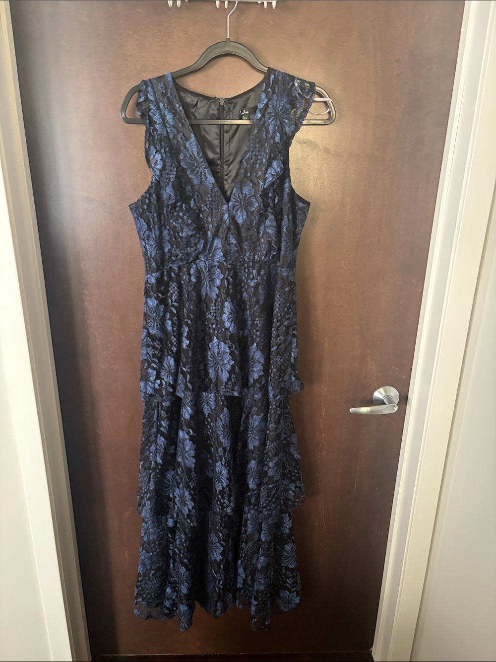 Lulu's Black Lace Dress with Blue Floral Underlay